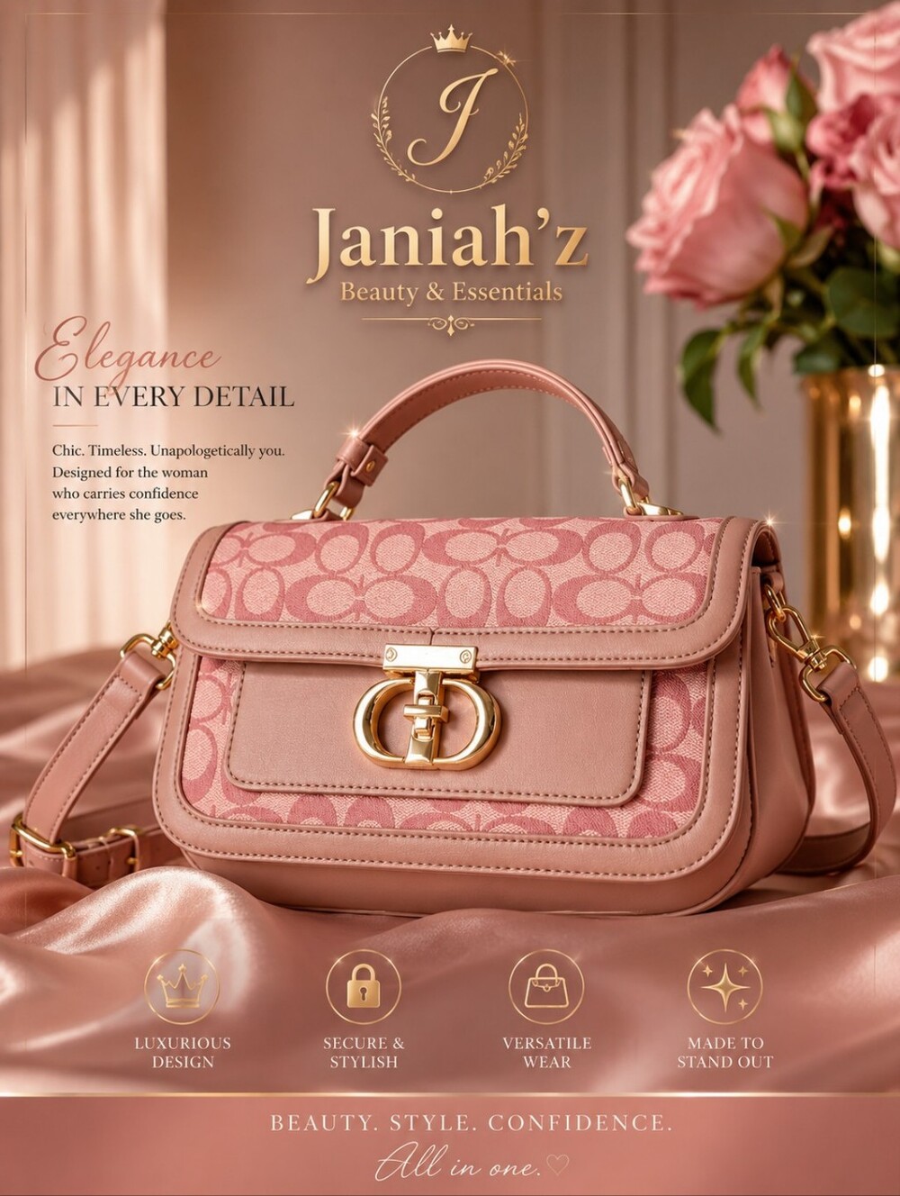 Pink Signature Turnlock Shoulder Bag